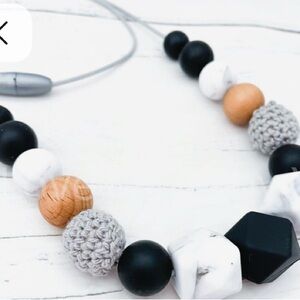 Stylish Black, Silver and White Silicone Bead Teething Necklace